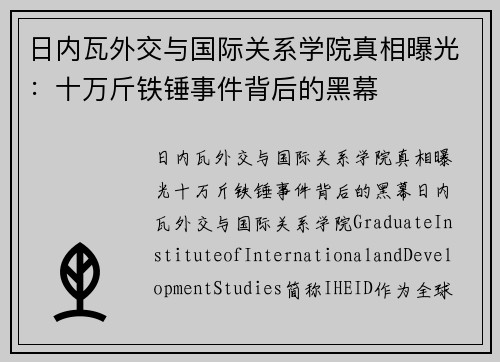 日内瓦外交与国际关系学院真相曝光：十万斤铁锤事件背后的黑幕